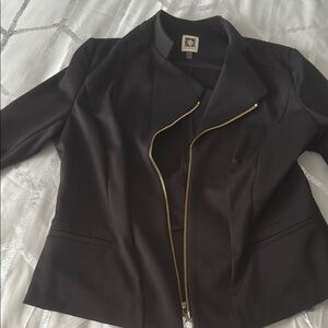Elegant Black Jacket with Gold Zipper